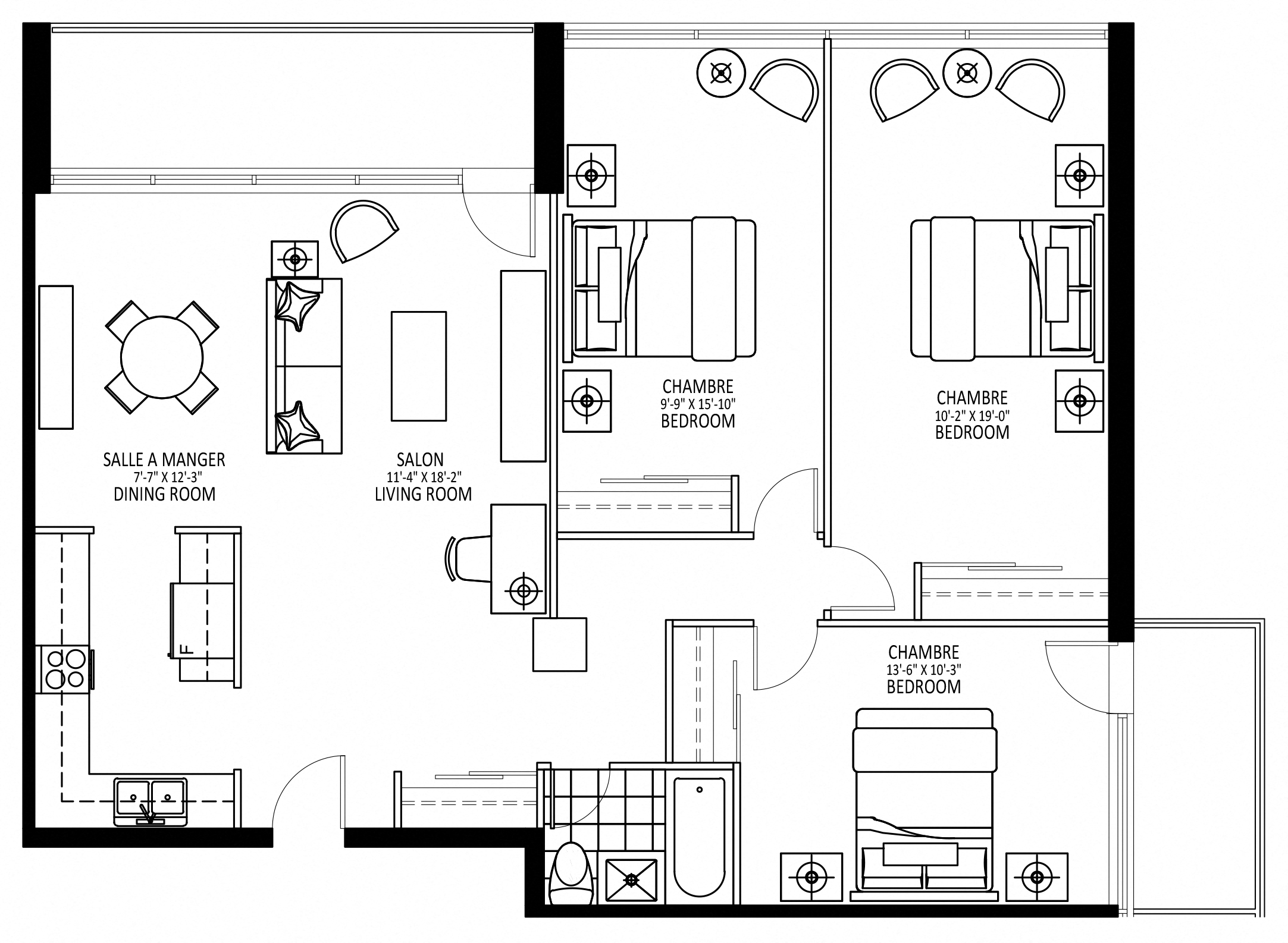 Floor plan for 3 beds, 1 bath, 1175 sqft